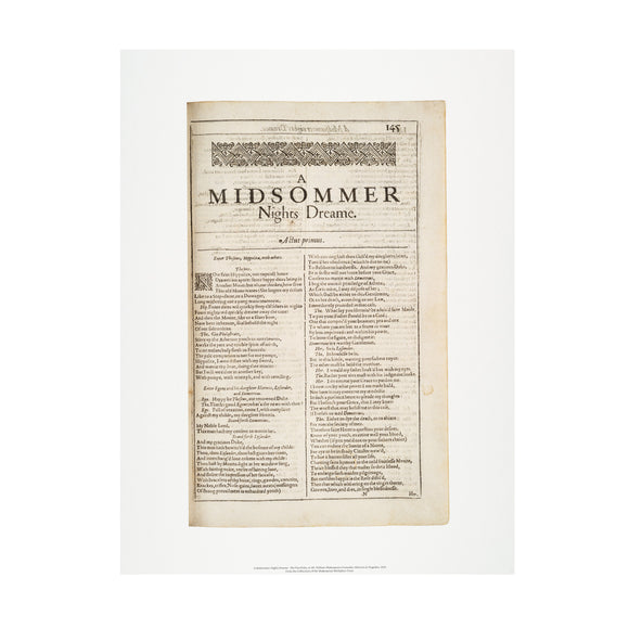 First Folio Print 'A Midsummer Nights Dream'