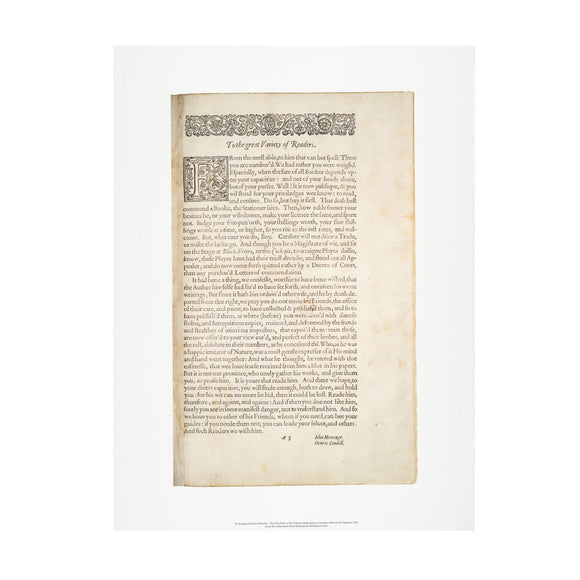 First Folio Print 'To the great Variety of Readers'