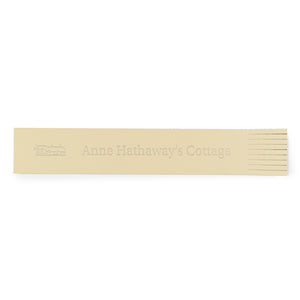 A selection of bookmarks with a frilly ending in four different colours: cream, salmon red, dark green and light blue. All embossed with 'Anne Hathaway's Cottage'.