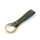 Forest green leather keyring embossed with  Anne Hathaway's Cottage with gold ring.