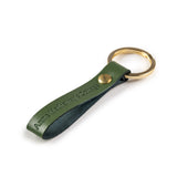 Forest green leather keyring embossed with  Anne Hathaway's Cottage with gold ring, reverse side