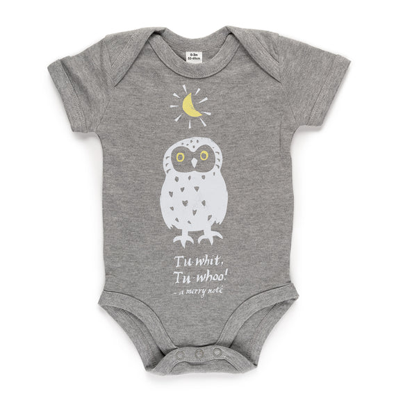 Baby Bodysuit Owl Design Soft Grey