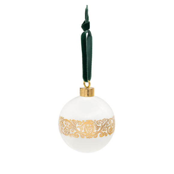 First Folio Bauble with Bottle Green Ribbon
