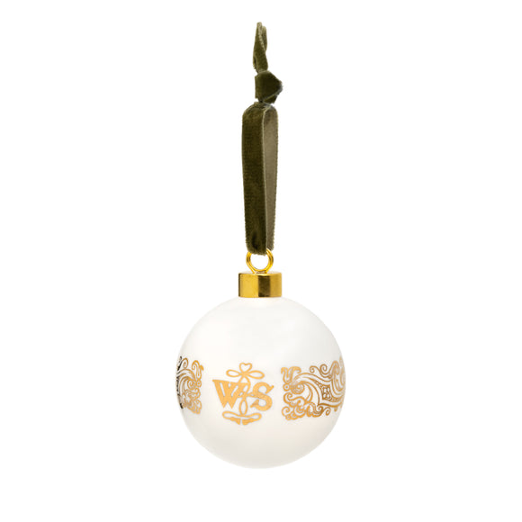 First Folio Bauble with Loden Green Ribbon