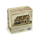 Fudge box featuring an old coloured drawing of Shakespeare's Birthplace, with a dog in the foreground. Under the drawing the handwritten text says 'The House in Stratford upon Avon, in which Shakespeare was born'.