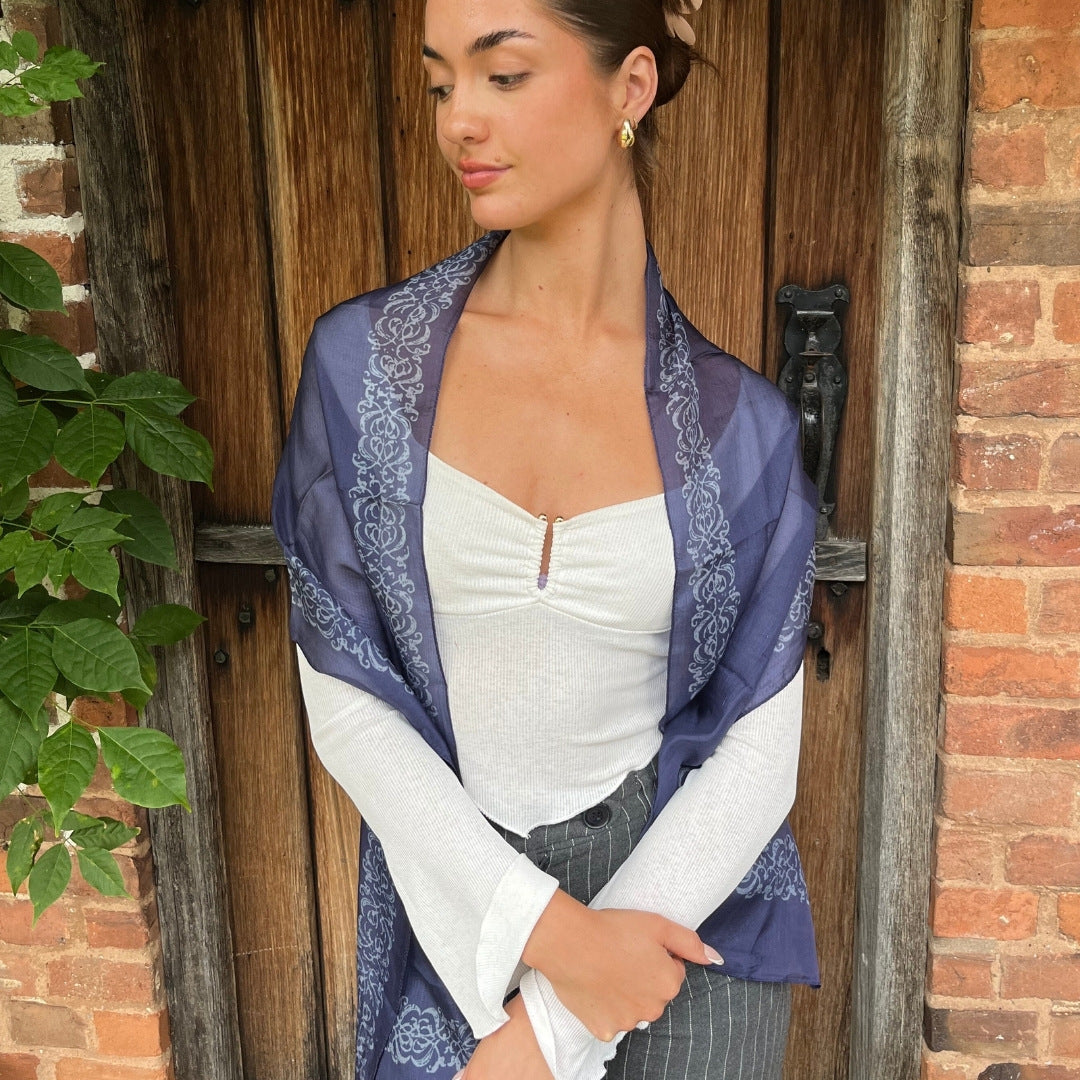 Decorative Border Blue Silk Scarf – Shakespeare Shop