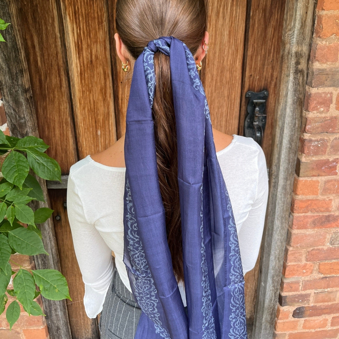 Decorative Border Blue Silk Scarf – Shakespeare Shop