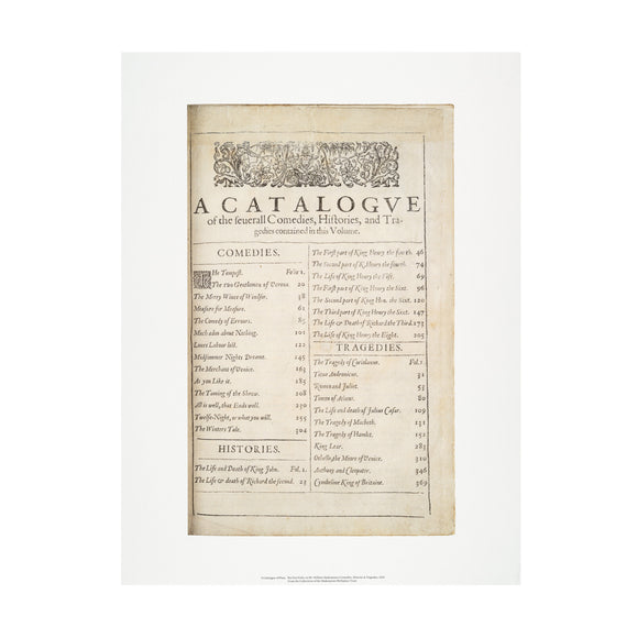 First Folio Print ‘A Catalogue of Plays’